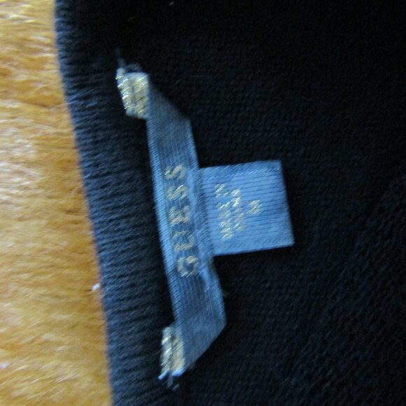 Guess Sheer Sequin Knit Blk Sweater Size Medium Long Sleeves Pullover metal logo - Picture 5 of 10